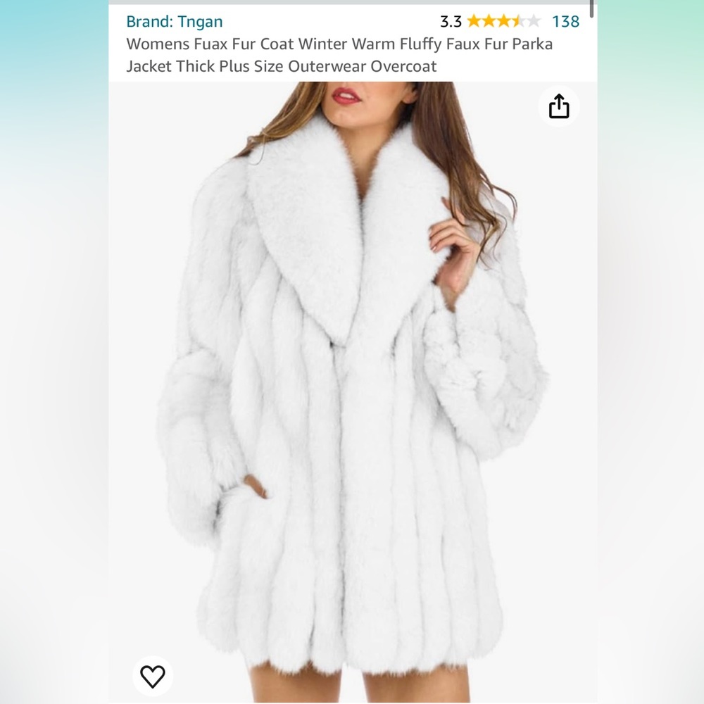 Amazon Tngan White Faux Fur Coat Size Medium